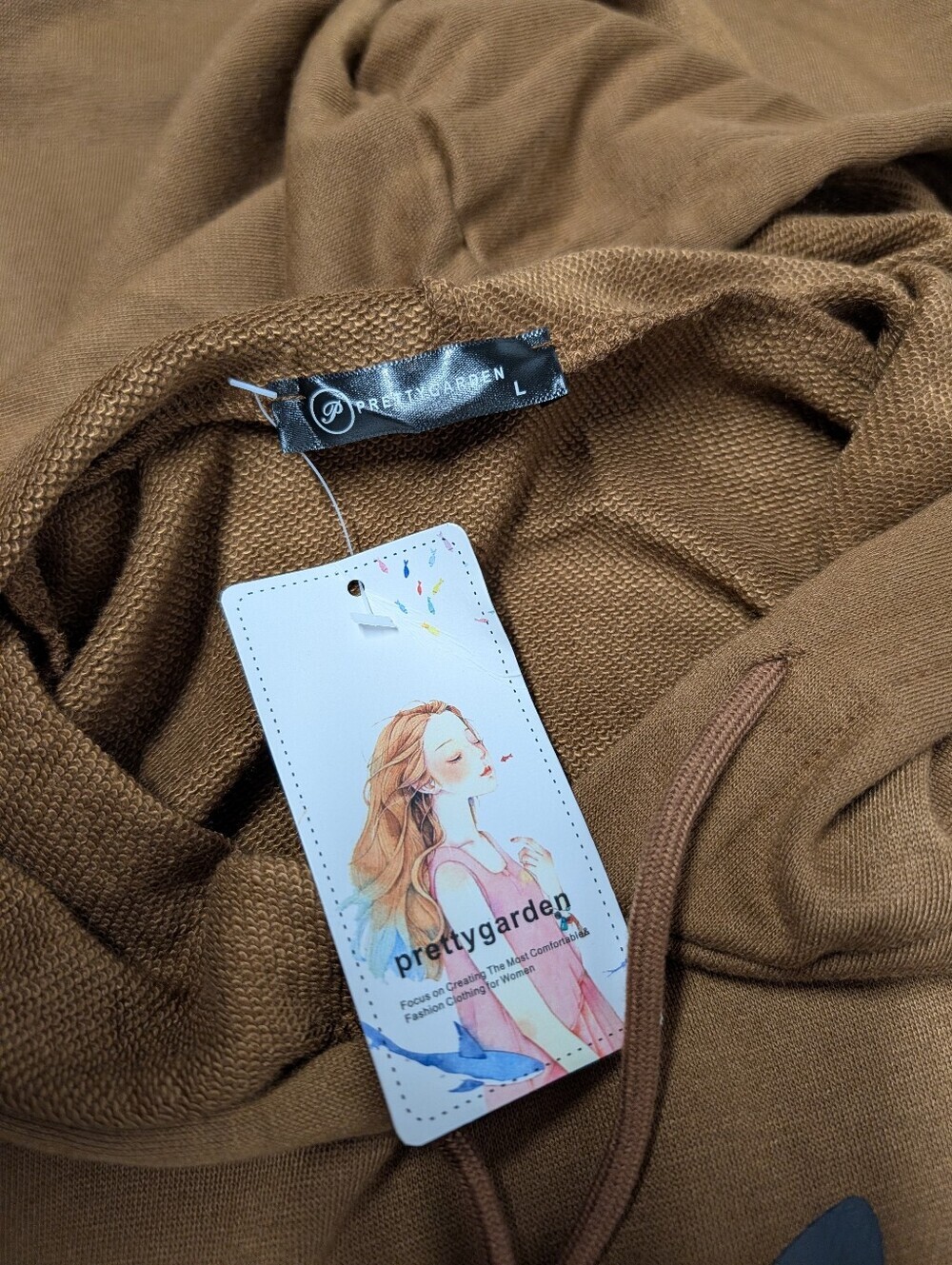 Pretty Garden Brown "Live" Script Hoodie L Long Pullover Sweatshirt Pocket NWT - Picture 7 of 8